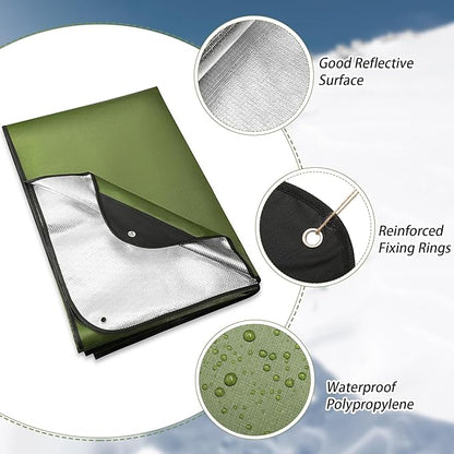 Kanayu 4 Pcs Emergency Thermal Survival Blankets 82 x 60 Inch,Heavy Duty Emergency Poncho Tarp Reusable Waterproof Blanket for Car,Camping,Hiking(Olive Green)