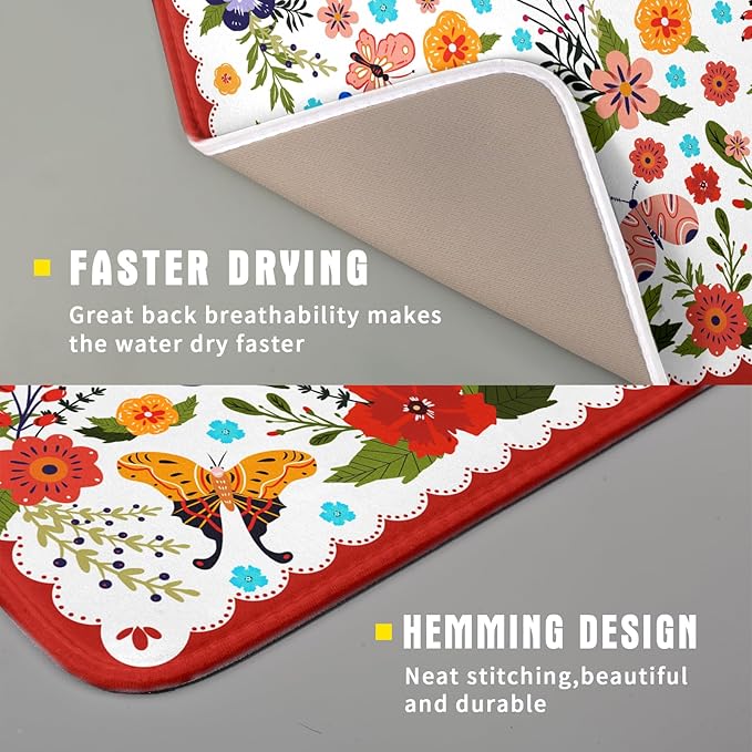 Flowers Printed Dish Drying Mat Floral Coffee Mat