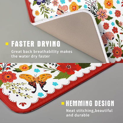 Flowers Printed Dish Drying Mat Floral Coffee Mat