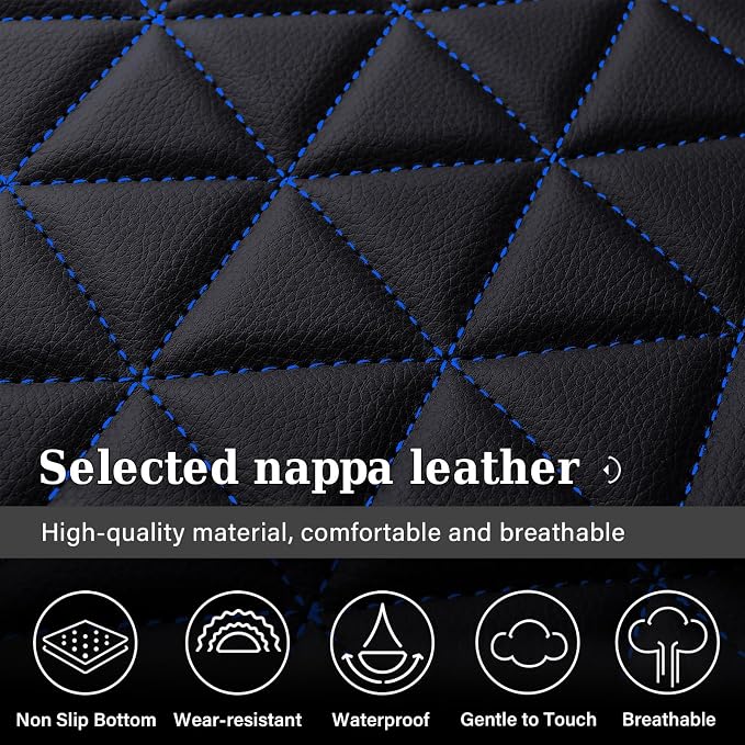 Coverado Ram Seat Covers Full Set, Waterproof Ram 1500 Seat Cover Compatible with 2002-2026 Dodge RAM 1500 2500 3500 Crew Quad Cab with Curved Bench, Black&Blue line