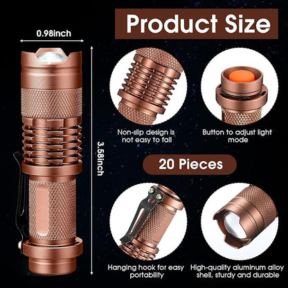 Fumete 20 Pieces LED Flashlight Mini 3 Mode Tactical Torch Small Water Resistant Pocket Flash Light Adjustable Focus Light Pen for Men, Father, Indoor Outdoor Hiking(Multicolor 2)