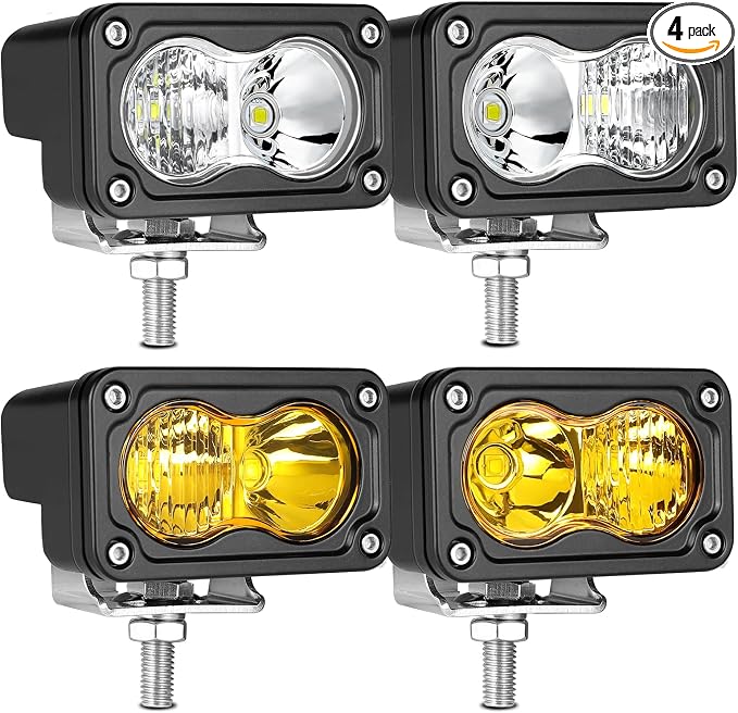 LED Pod Light Yellow Off Road Driving Cube Light LED Ditch Backup Work Lights Combo Bumper Light Bar Pods for Truck Pickup ATV UTV SUV 4x4 Motorcycle Boat