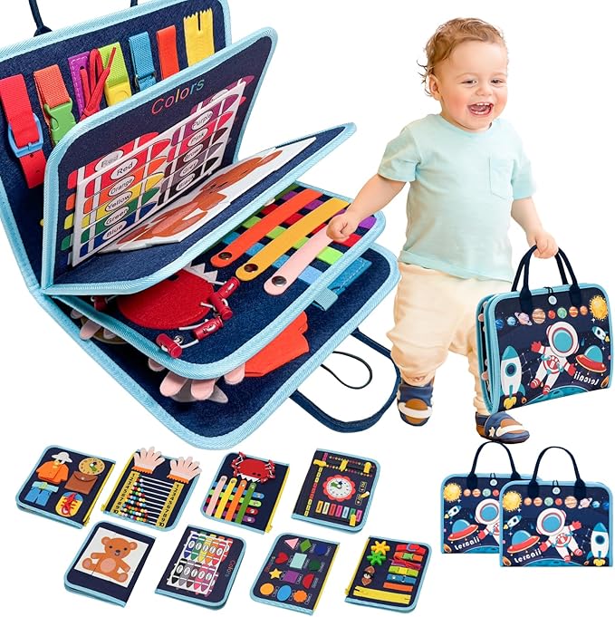 Toddler Busy Board Book Montessori Toys for 1 2 3 4 Years Old,Sensory Board Educational Activities for Learning Fine Motor Skill,Toy for Boy & Girl Birthday Gift,Toddler Toy for Airplane Car Travel﻿