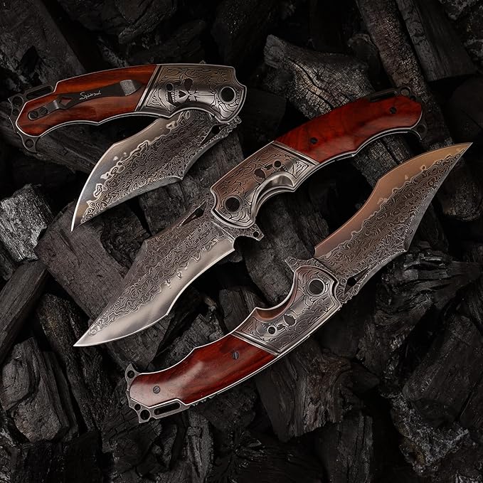 VG10 Core Damascus Steel Folding Knife Suitable for EDC, 4.13 "rosewood Handle, Lined Lock, Outdoor Survival Camping, Suitable for Men and Women