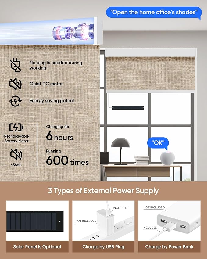 Kincmo Motorized Blinds with Remote, 100% Blackout Motorized Roller Shades Work