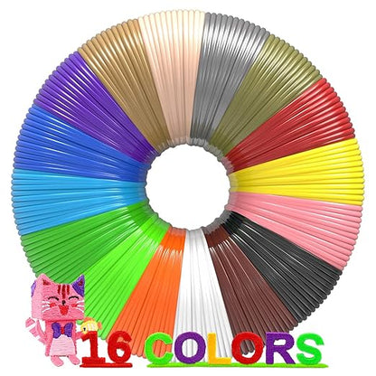 3D Pen Filament 160 Feet, 16 Colors, Each Color 10 Feet, 250 Stencils eBooks - 3D Printer Pen Refill PLA 1.75mm, Compatible with MYNT3D, SCRIB3D, PIKA3D Super and Pro Pen