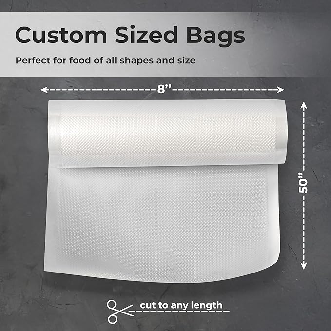 Vacuum Sealer Bags Roll 8" x 50' for Food Saver and Sous Vide, BPA Free, Heavy Duty Commercial Grade Food Storage Bags for Meal Prep and Boil Safe Use, 2 Pack (100 FT)
