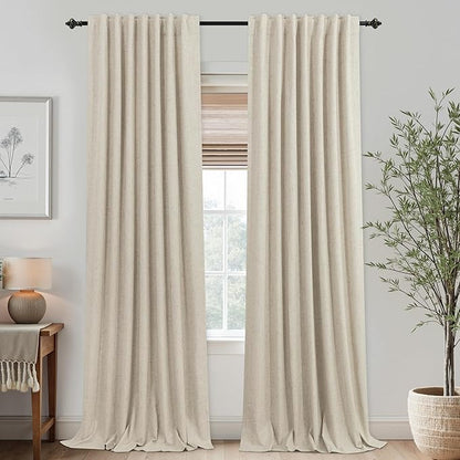 KOUFALL Extra Long 120 Inch Linen Blackout Curtains 10 FT Foot 10FT Length Tan