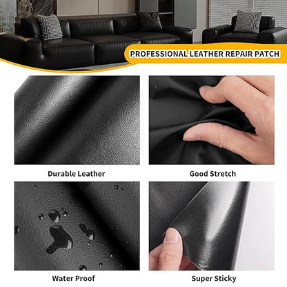 JuCheng Leather Repair Kit -Leather Repair Patch Self-Adhesive Waterproof Patch & Glue for Furniture, Car Seats, Sofa, Couch, Vinyl - Instant Fix for Tears & Scratches (Grey, 3.5X79 inch)