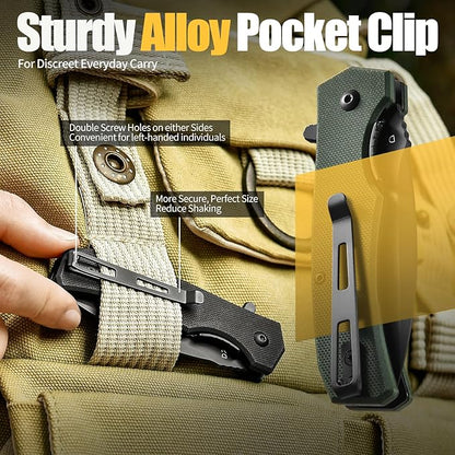 Praxis Pocket Knife, 2.9" D2 Steel Folding Knife with G10 Handle PVD Titanium Coating Blade Lightweight for every day carry.
