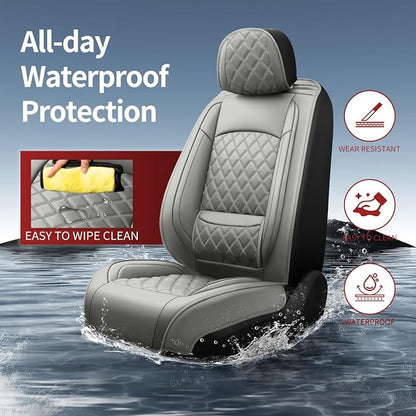 Car Seat Covers Compatible with Hyundai Santa Fe 2009-2025 2026 - Full Set 5 Seats Luxury Leather All-Weather Seat Cushions & Protectors, Waterproof & Breathable, Airbag Compatible (Gray)