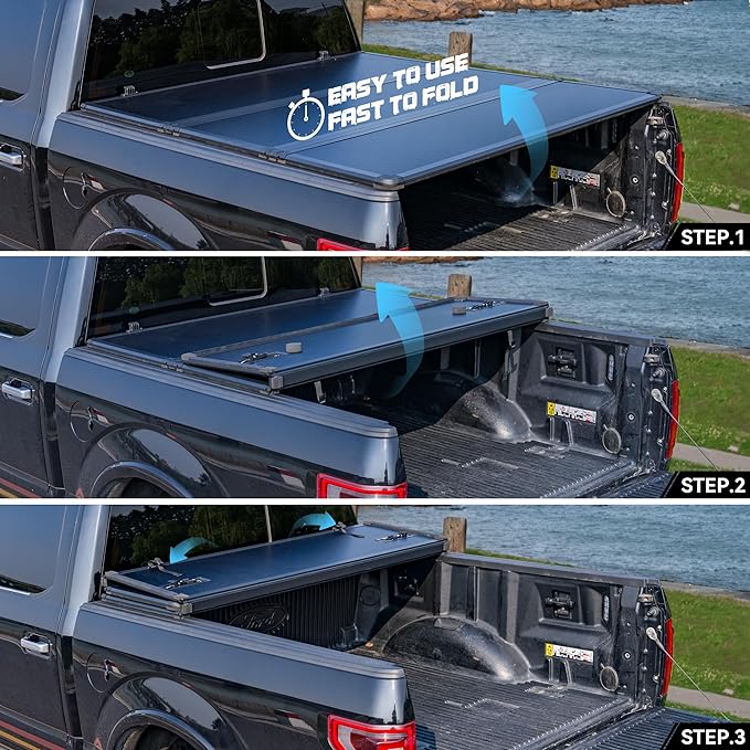 Hard Folding Truck Bed Tonneau Cover Compatiable with Ford Super Duty 6.8 FT Standard Box, 1999-2026 F250 F350 F-250 F-350, Tri Fold Style
