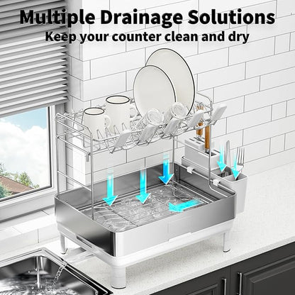 Ewaiira Dish Drying Rack, 2 Tier Large Dish Rack, Stainless Steel Dish Drainer