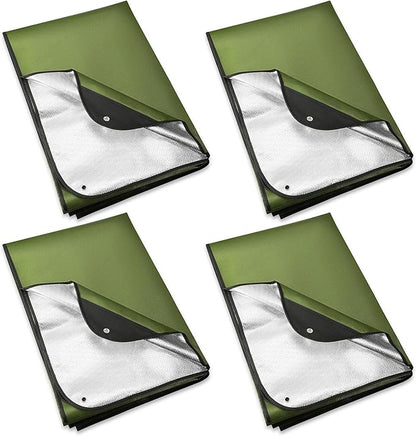 Kanayu 4 Pcs Emergency Thermal Survival Blankets 82 x 60 Inch,Heavy Duty Emergency Poncho Tarp Reusable Waterproof Blanket for Car,Camping,Hiking(Olive Green)