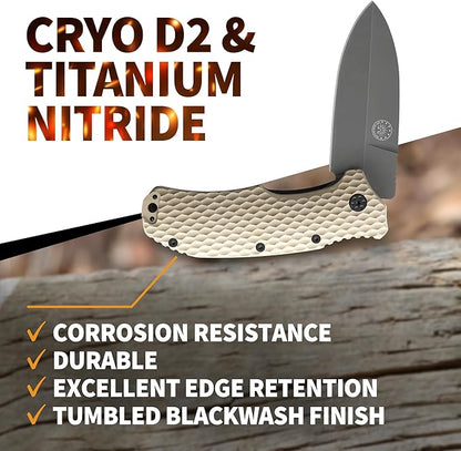 Off-Grid Knives - Rapid Fire Stinger, Assisted Spear Point Blade, Hard Use Build, Tactical, Camping & Survival EDC, Cryo D2 Steel, G10 Scales, Deep Pocket Carry (Coyote)
