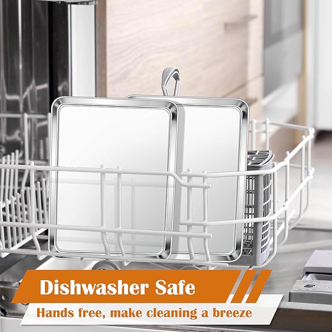 E-far Small Baking Sheet Set of 2, 10.5”x8.3” Stainless Steel Cookie Sheets Pans