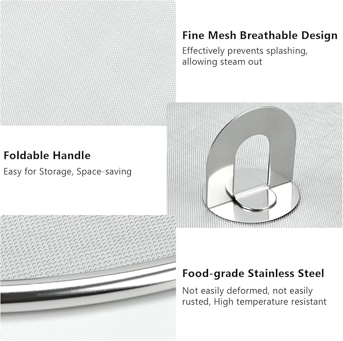 3 PCS Splatter Screen for Cooking, 25/29/ 33 cm Stainless Steel Grease Splatter
