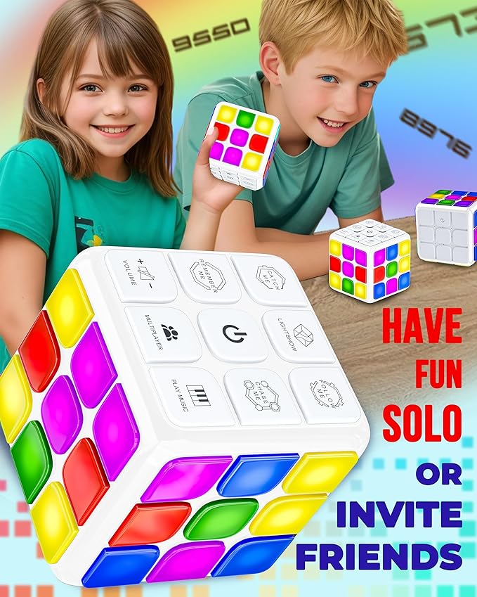 Skywin Puzzle STEM Memory Cube Game, Entertaining, Fun & Unique Flashing Memory Cube, Electronic Memory & Speed Game Development for Kids & Adults, Brain Hands and Eyes Coordination Game Cubes (White)