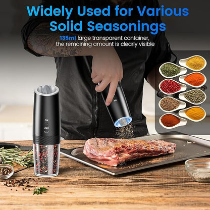 MealHelper Rechargeable Gravity Electric Salt and Pepper Grinder Set