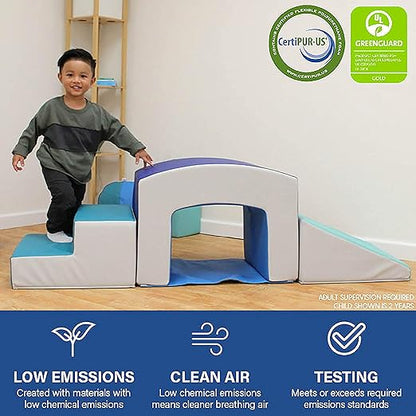 Factory Direct Partners 12824-NVPB SoftScape Playtime Grow-n-Learn Tunnel Climber for Toddlers and Kids(3-Piece) - Navy/Powder Blue, 12824-NVPB