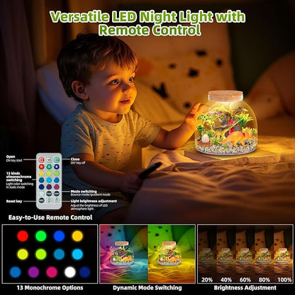 Dinosaur Light Up Terrarium for Boys – DIY Prehistoric Garden with LED | STEM Toy & Craft Gift for Kids Ages 4-8, Perfect for Birthday or Christmas