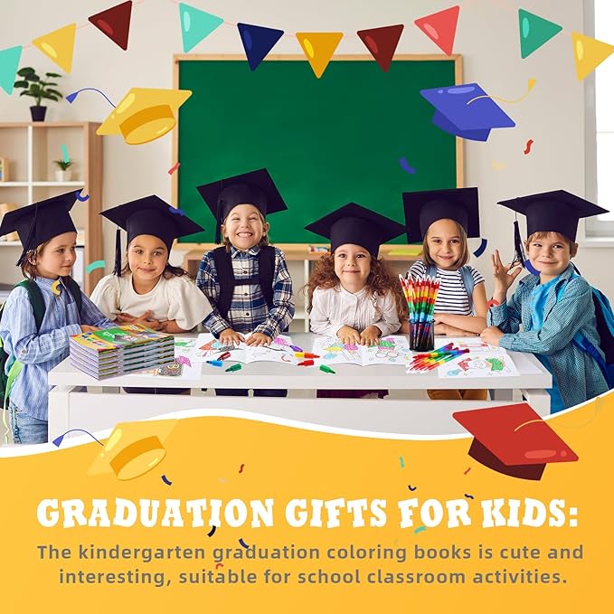 BenLouis 12 Kindergarten Graduation Mini Coloring Books Kids with 12 Stacking Crayons Preschool Classroom Party Favors Small Activity Books Bulk for Kids Student Grad Party Gift Goodie Bag Stuffers
