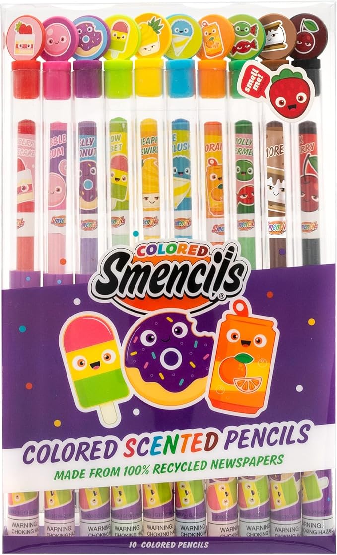 Colored Smencils - Patented Gourmet Scented Colored Pencils made from Recycled Newspapers, 10 Count, Gifts for Kids, School Supplies, Classroom Rewards