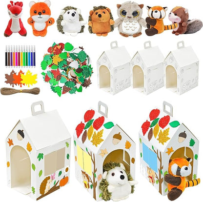 Cinrobiye 6 Set Fall Party Favors Mini Woodland Animals Bulk Plush Keychains DIY Gift Box for Autumn Thanksgiving Adopt an Animals Party Favors Birthday Goodie Bag Supplies Fillers Stuffers