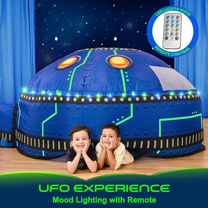 W&O Glowing UFO Aerodome with LED Lights & UFO Sound Button – Glows in The Dark, Offering an Extraordinary Space Adventure for Kids Ages 3-12 (Fan Not Included)