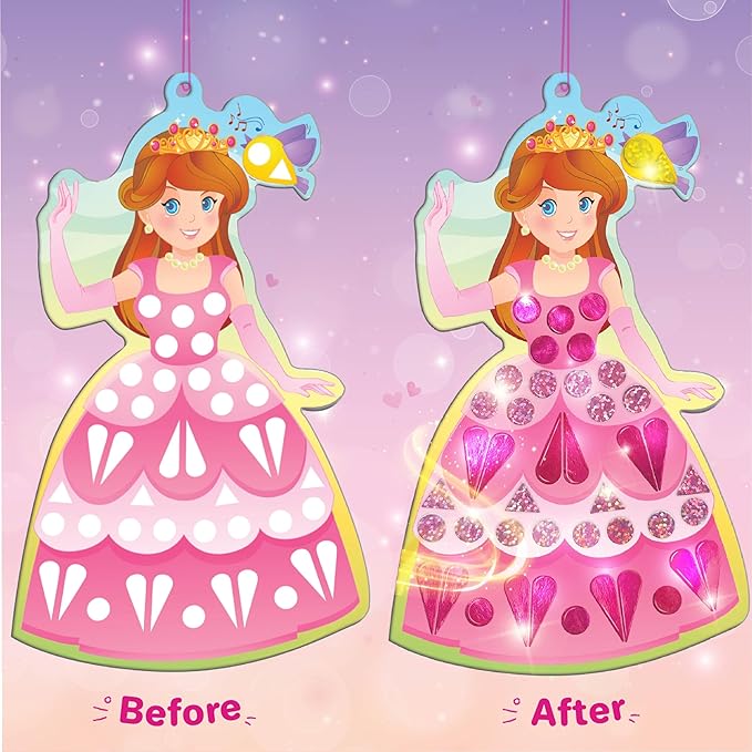 Imagimake Mirror Mosaic Princess & Unicorn Kids Art Set | DIY Craft Kit | Foil Stickers for Kids | Birthday Gift for Girls and Boys Ages 3,4,5,6,7,8 | 3 Year Old Girl Gifts