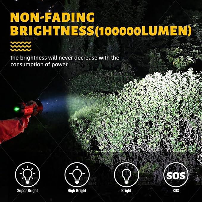 YIERBLUE Rechargeable Spotligh with 1000,000 Lumen LED, Handheld Rechargeable Spotlight IP67 Waterproof Flashlight, 9h Ultra-Long Standby, Ideal Spotlight for Boating, Camping