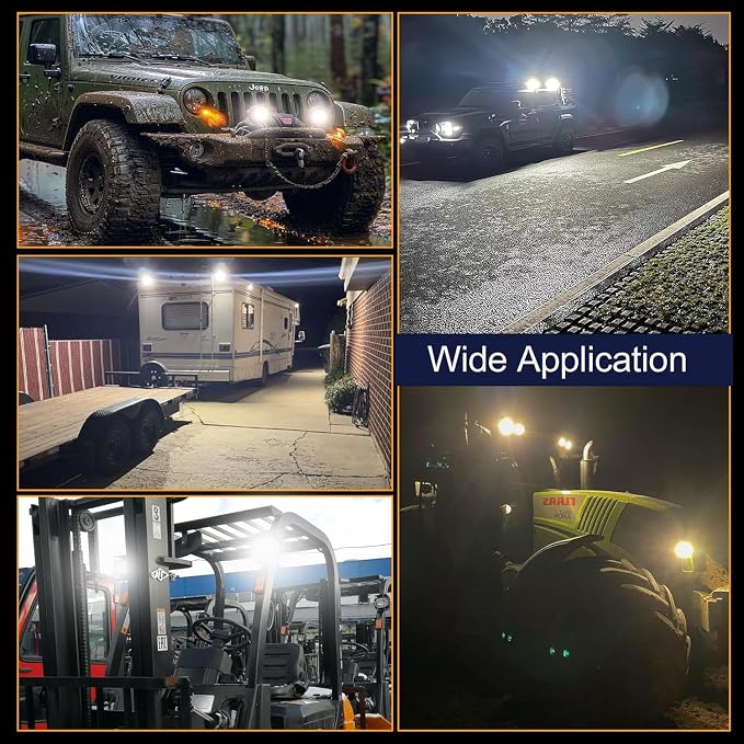 LED Off Road Driving Lights 7 Inch Round Tractor LED Lights Pods 201W 12V 24V 15000Lumen 6500K Bumper Fog Flood Spot Work Light Bar with Wiring Harness for SUV ATV UTV Truck 4Pack