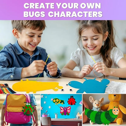 QUOKKA Kids Crafts Ages 4-8, DIY Beginner Needle and Thread Kit - 12 Bugs & Insects Sewing Kit Basic - Fun Art Crafts for Kids Ages 6-8 Girls Boys - Plastic Needles, Scissors - 6+ Year Old Girl Gifts