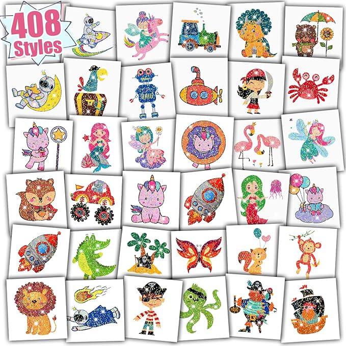 Partywind 408 Glitter Styles Kids Temporary Tattoos for Boys Girls, Individually Wrapped Tattoo Stickers for Kids Party Goodie Bag Stuffers, Birthday Party Supplies Favors for Children Games