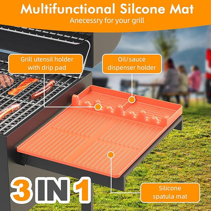 Silicone Griddle Tool Mat Compatible with Blackstone, Spatula Mat with Drip Pad Blackstone Griddle Accessories, Grill Side Shelf Utensil Pad, BBQ Grilling Accessories Gifts for Men(Orange)