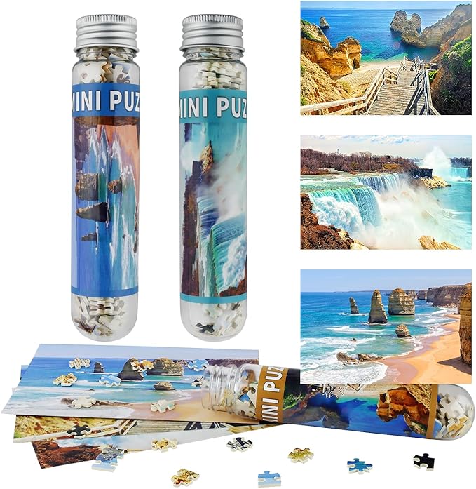 Small Jigsaw Puzzles for Adults Mini Puzzles 150 Pieces Micro Piece Small Puzzles Challenging Difficult Travel Puzzle Games Toys Gifts Beach Waterfall Puzzle 3 Packs 6 x 4 inch