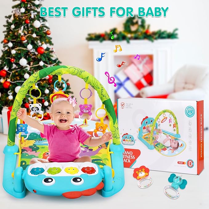 UMIKU Baby Gym Play Mats Baby Toys Tummy Time Mat Musical Activity Center for Newborn Infant Piano Babies Play Mat Music & Light Newborn Infant Gifts for Babies 0-3 6 9 12 Months Dinosaur Style