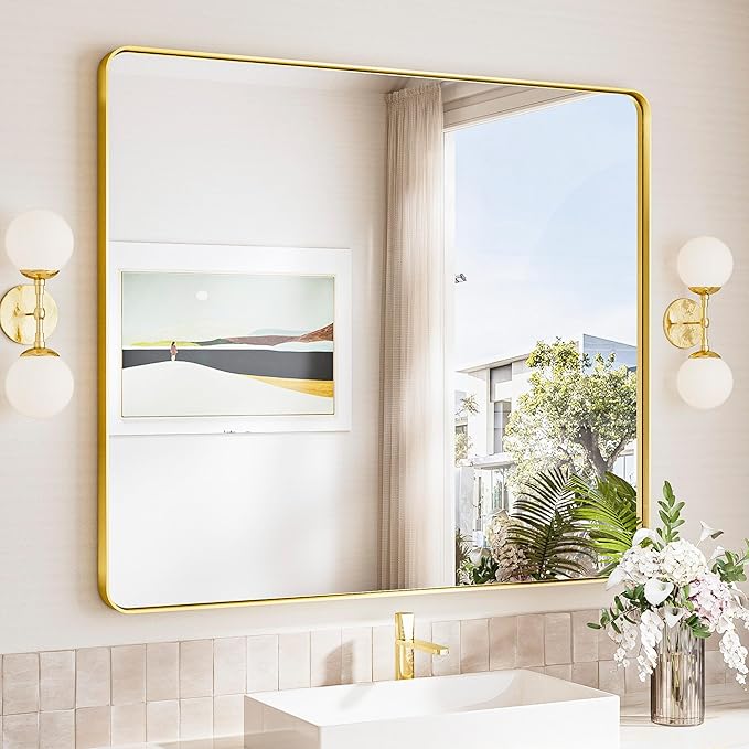 TokeShimi 42x36 Brushed Gold Bathroom Mirror