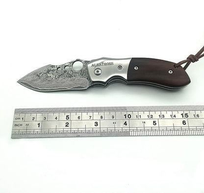 ALBATROSS Premium Damascus Steel Folding Pocket Knife with Liner Lock - EDC Knife with Sandalwood Handle - Perfect for Outdoor, Hunting, Survival & Gift Collection - HGDK007