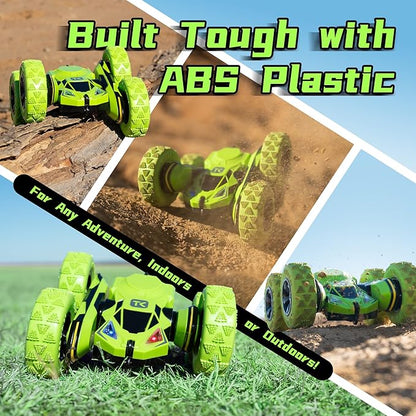 Threeking RC Stunt Cars Remote Control Car Double-Sided Driving 360-degree Flips Rotating Car Toy, Green
