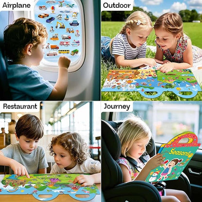 3 Sets Sticker Books for Toddlers 2-4 Years, Reusable Stickers Books for Toddlers 1-3, Travel Toys for Kids 1-3, Airplane Travel Essentials for Kids