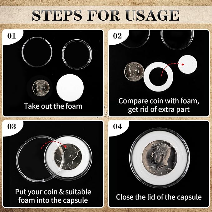 63PCS Silver Dollar Coin Holder, Clear Coin Capsules, Coin Holders for Collectors, Plastic Coin Case for Morgan Silver Dollar, Coin Protectors with Adjustable Gasket (17/20/25/27/30/33/38/40mm)
