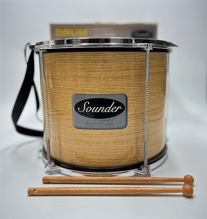 Tap-Along Sounder Timbal Drum with Double Sided Batter Head Toy Tambourine Drum for Kids, Musical Instrument for Children 12 Months and Up Realistic Look with 2 Drum Sticks 10X10X8