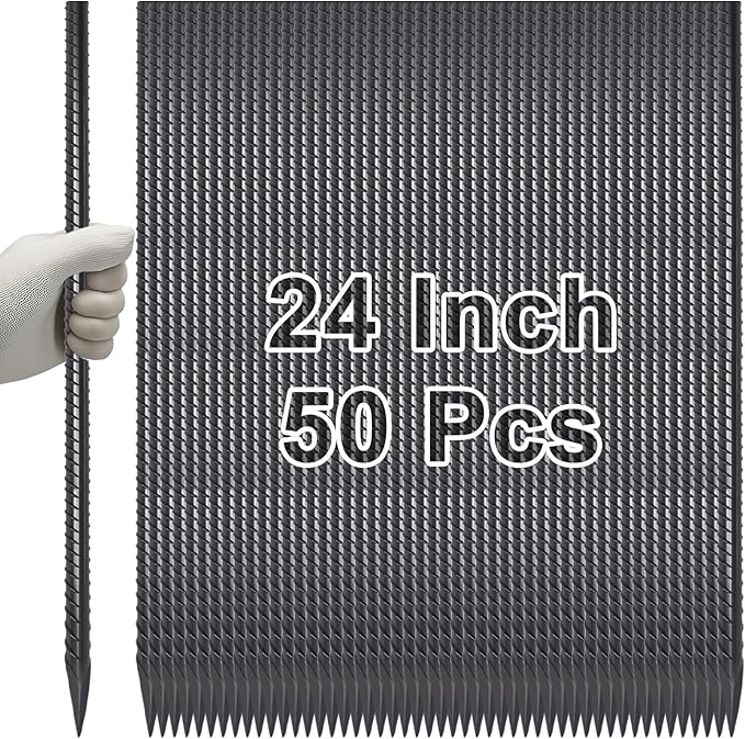 VVOKGO Rebar Stakes 24 Inch Ground Straight Concrete Form Stakes Heavy Duty (50pcs), 3/8" Diameter Metal Steel Spikes Anchors with Chisel Point End for Plant Support, Garden Border,Landscape Edging