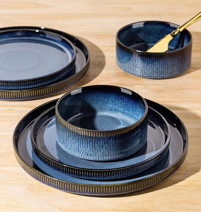 TheTerra Ceramic Dinnerware Sets for 8, 24 Pieces Porcelain Lightweight Speckled Plates and Bowls Sets, Scratch Resistant Dish Set, Oven & Microwave & Dishwasher Safe, Starry Blue