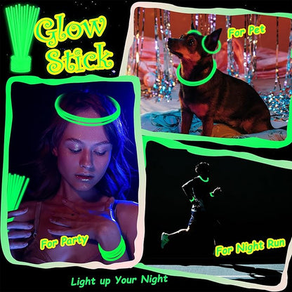 100 pk 8" Glow Sticks Bulk Party Favors, Light up Glow Necklaces & Bracelets in the Dark Party Supplies For Christmas Halloween St. Patrick Birthday Neon Party (100 * Green)