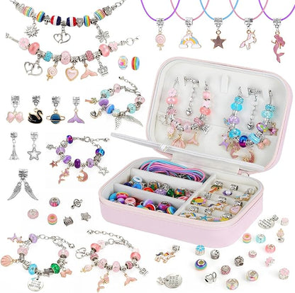 Emibele Bracelet Making Kit for Girls, 120 PCS Jewelry Making Kit DIY Art Crafts Toy with Portable Jewelry Organizer Box for Girls 5-12, Gifts for Teens Women on Birthday Valentines Christmas