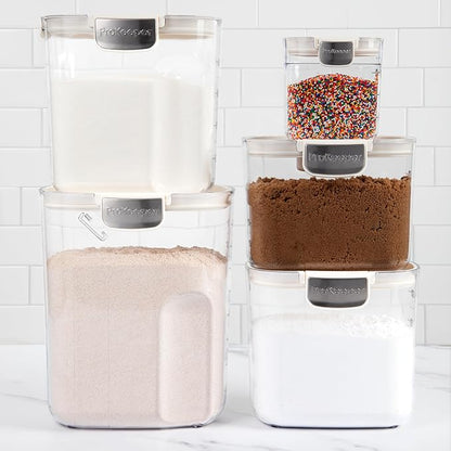 ProKeeper+ Airtight Food Storage Container Set – Clear Plastic Flour and Sugar Canister Set with Magnetic Accessories for Kitchen Organization (White, 9-Piece)