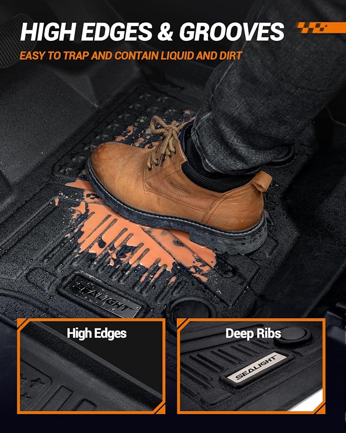 SEALIGHT All Weather Floor Mats for 2019-2026 Chevy Silverado GMC Sierra 1500 Accessories / 2020-2026 Sierra 2500 HD/3500 HD Crew Cab, Non-Slip TPE, Odorless, Easy to Clean, Waterproof, Custom Fit