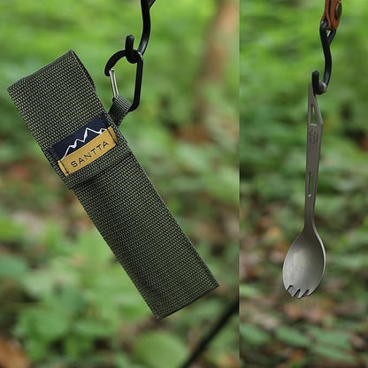 SANTTA Titanium 3-in-1 Camping Spork, Spoon, Fork & Bottle Opener Combo Utensil for Hiking and Travel